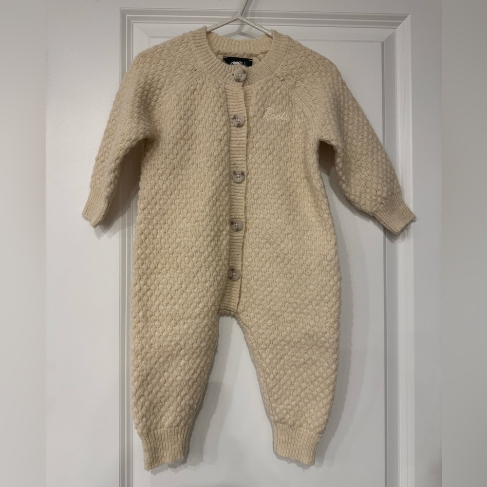 Roots Baby Cream Textured Knit Romper Jumpsuit Infant Neutral Size 3-6 Months